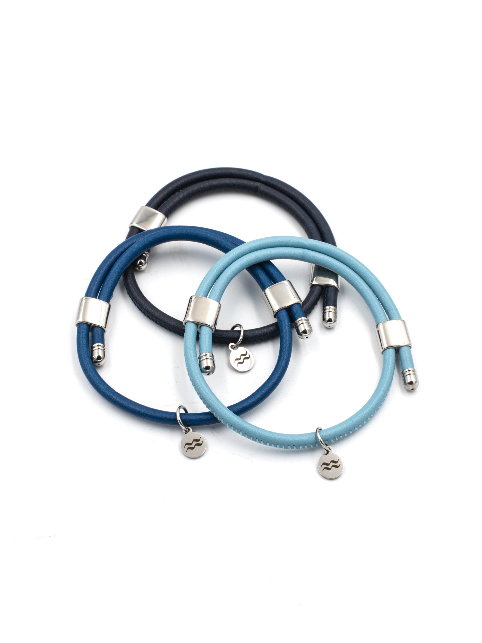 Premium Smooth Leather Bracelet - Light Blue - Size Adjustable
