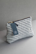 Hand Loomed Linen Cometic Bag - Denim Blue
