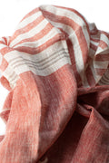 Hand Loomed Linen Scarf Coral Red Stripes