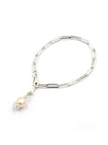 Aqua Beach - Sterling Silver Paper Clip Bracelet with Freshwater Pearl
